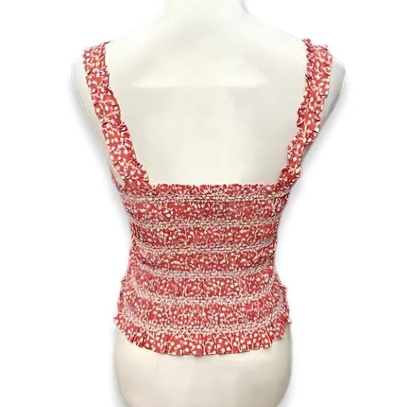 French Connection Smocked Sleeveless Crop Top 100% Cotton Square Neck Red 8 NWT - Picture 5 of 10